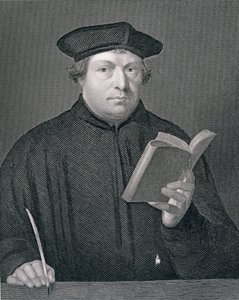 Luther Márton (1483-1546), W. Holl metszete, a "World Religion" című kötetből, kiadó: A. Fullarton és Co. alkotó: Hans Holbein der Jüngere