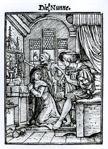 Az apáca, a „Haláltánc”-ból, Hans Lutzelburger metszetében, 1538 körül alkotó: Hans Holbein der Jüngere