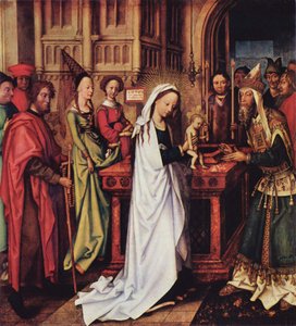 Német: Darstellung Christi im Tempel A domonkosok oltára, bal belső szárny, alsó panel: Krisztus bemutatása a templomban alkotó: Hans Holbein the Elder