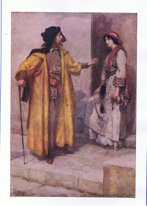 Figyelj, Jessica: zárd be az ajtóimat (The Merchant of Velence), a George Harrap & Co Ltd által kiadott Shakespeare teljes műveiből, 1920-as évek alkotó: Hans Holbein der Jüngere
