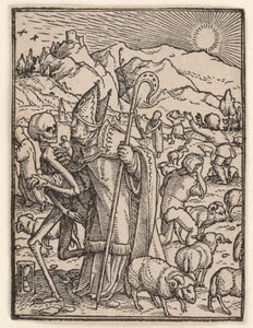 A püspök, „A haláltánc” című műből alkotó: Hans Holbein the Younger