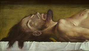A halott Krisztus teste, a fej részlete, 1521-es tempera hársfán