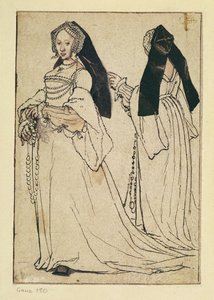 Két nézet egy angol csuklyát viselő nőről, 1528-30 körül alkotó: Hans Holbein der Jüngere