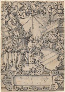 Adományozó címerrel (pajzstárs és ferde rúd heraldikai pajzs) alkotó: Hans Jegli II