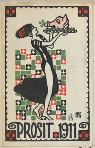 Újévi kártya: Üdvözlet, 1911 Prosit, 1910. alkotó: Hans Kalmsteiner