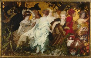 Modern Amoretti, Triptichon, bal oldali panel, 1868. alkotó: Hans Makart