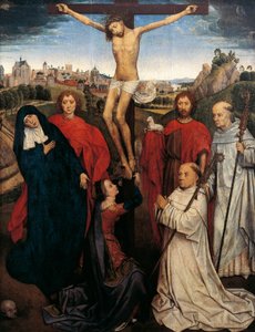Keresztre feszítés, központi panel a Jan Crabbe triptichonjából, 1470 körül alkotó: Hans Memling
