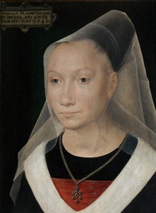Egy fiatal nő portréjának részlete alkotó: Hans Memling