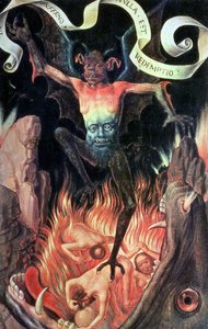 Pokol, jobb oldali kép a Földi hiúság és isteni üdvösség triptichonjából, 1485 körül.