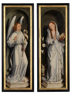 Az Angyali üdvözletet ábrázoló szárnypár hátoldala (olaj a panelen) alkotó: Hans Memling