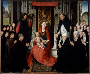 A szűz és a gyermek Szent Jakab és Szent Dominika között adományozókat bemutató vagy Jacques Floreins szűze. Hans Memling (1435-1494) festménye (ec.flam.) 15. század V. 1,3x1,6 m alkotó: Hans Memling