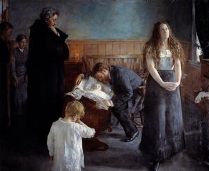 A beteg gyerek. Hans Olaf Heyerdale (1857-1913) festménye Ec. Beperelték