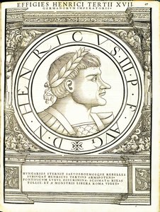 III. Henrik, illusztráció a „Minden kelet és nyugat római császárai” című könyvből, Rudolph Wyssenbach fametszete, nyomta: Andreas Gesner, Zürich alkotó: Hans Rudolf Manuel Deutsch