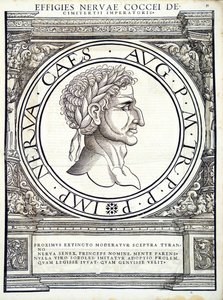 Nerva, illusztráció a „Minden kelet és nyugat római császáraiból”, Rudolph Wyssenbach fametszete, nyomta Andreas Gesner, Zürich, 1559