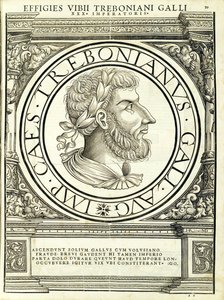 Trebonianus Gallus, illusztráció a „Minden Kelet és Nyugat római császárai” című könyvből, Rudolph Wyssenbach fametszete, nyomta Andreas Gesner, alkotó: Hans Rudolf Manuel Deutsch