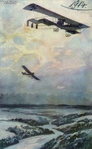 Katonai kétfedelű repülőgép felderítő úton az Argonnerwa felett alkotó: Hans Rudolf Schulze
