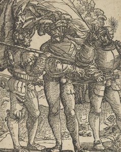 Egy Szabványhordozó, amelyet egy Lansquenet szegélyez mindkét oldalán. alkotó: Hans Schäufelein the Elder
