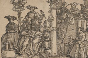 Zenészek és bámészkodók. alkotó: Hans Schäufelein the Elder