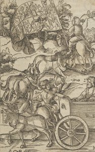 Az erényes ember szekéren a mennybe vezető úton, Hymmelwagen auff dem, wer wol leb..., 1517-ből.