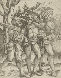 Három katona muskétákkal, kb. 1511-15. alkotó: Hans Schäufelein the Elder