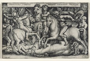 Herkules harc a trójaiak ellen, 1545 (metszet fektetett papírra) alkotó: Hans Sebald Beham