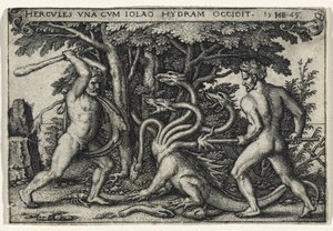 Hercules Slaying the Hydra, 1545 (metszet fektetett papírra) alkotó: Hans Sebald Beham
