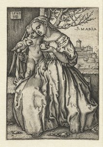 Mária gyermekkel, papagájjal és körtével alkotó: Hans Sebald Beham
