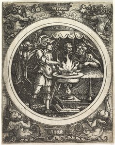 Mucius Scaevola tartja a kezét a tűzben alkotó: Hans Sebald Beham