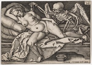 Az alvó lány és a halál, 1548 alkotó: Hans Sebald Beham