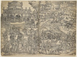 Heródes ünnepe (fametszet, két tömbből nyomtatva) alkotó: Hans Sebald Beham