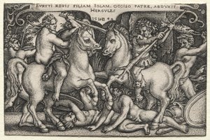 Herkules munkássága: Herkules elrabolja Iole-t, 1544. alkotó: Hans Sebald Beham