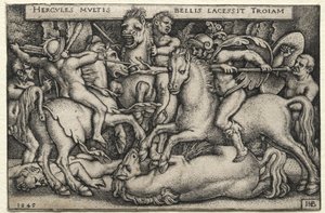 Herkules munkássága: Herkules meghódítja Tróját, 1545. alkotó: Hans Sebald Beham