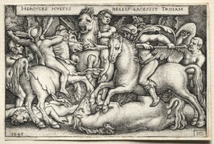 Herkules munkássága: Herkules meghódítja Tróját, 1545. alkotó: Hans Sebald Beham
