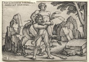 Herkules munkássága: Herkules összetöri Antaeust alkotó: Hans Sebald Beham