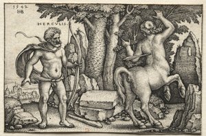 Herkules munkássága: Herkules lelövi Neszuszt, 1542. alkotó: Hans Sebald Beham