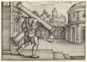 Herkules munkássága: Herkules és a Gades oszlopai, 1545. alkotó: Hans Sebald Beham