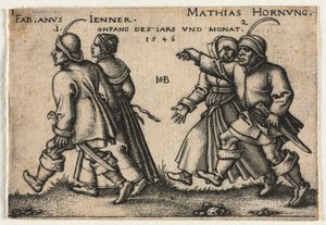 A parasztlakodalom vagy a tizenkét hónap: 1-Fabianus Jenner 2-Mathias Hornung alkotó: Hans Sebald Beham