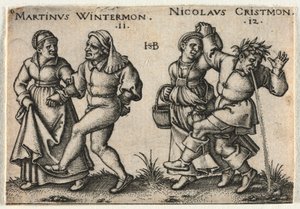 A parasztlakodalom vagy a tizenkét hónap: 11-Martinus Wintermon 12-Nicolaus Cristmon alkotó: Hans Sebald Beham