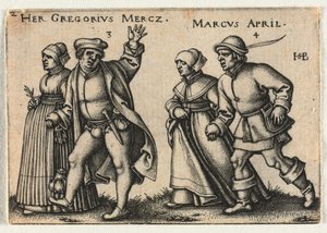 A parasztlakodalom vagy a tizenkét hónap: 3-Her Gregorius Mercz 4-Marcus április alkotó: Hans Sebald Beham