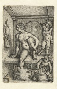 Nő két gyerekkel a fürdőszobában alkotó: Hans Sebald Beham