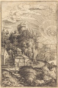 Táj kastéllyal és sugárzó nappal, 1553. alkotó: Hans Sebald Lautensack