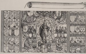 Maximilian genealógiájának felső része, az 1515-ös...-i tekercs jobb szélével.