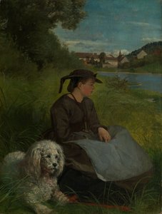 Agathe a fehér kutyával alkotó: Hans Thoma