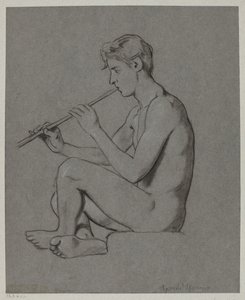 Fuvolázó ifjú aktja alkotó: Hans Thoma