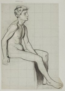Ülő férfi aktja profilból alkotó: Hans Thoma