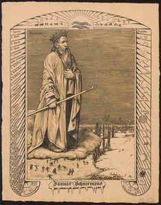 Január allegóriája. Tervek a „Képes öröknaptárhoz”, I. rész, 1881-1901 (Képes öröknaptár) alkotó: Hans Thoma