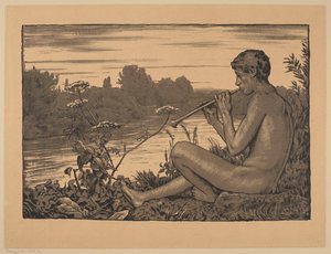 Fuvolán játszó faun alkotó: Hans Thoma