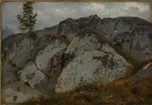 Sziklatömbök kis fenyőfákkal alkotó: Hans Thoma