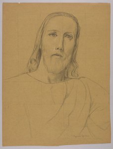 Krisztus feje, hátoldal: Krisztus keresztre feszítése alkotó: Hans Thoma