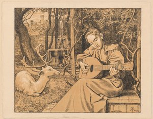 Lantjátékosnő. A zene allegóriája alkotó: Hans Thoma
